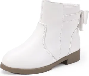 PANDANINJIA Girls Boots Toddler Kids Fashion Short Ankle Dress Bow Booties with Side Zipper Boots