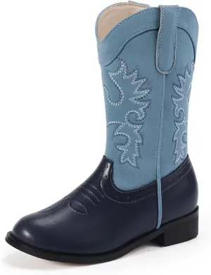 PANDANINJIA Girls Cowboy Boots for Boys Kids Toddler Western Cowgirl Boots Round Toe Mid Calf Riding Shoes Booties