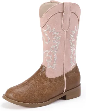 PANDANINJIA Girls Cowboy Boots for Boys Kids Toddler Western Cowgirl Boots Round Toe Mid Calf Riding Shoes Booties