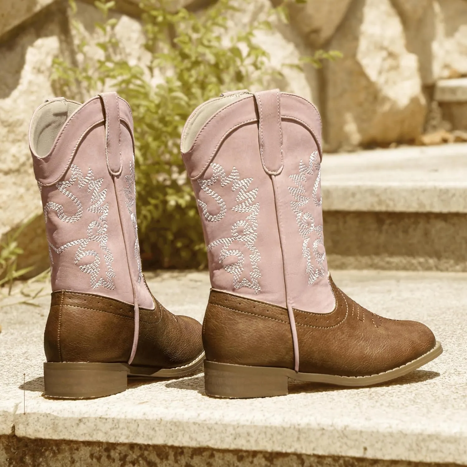 PANDANINJIA Girls Cowboy Boots for Boys Kids Toddler Western Cowgirl Boots Round Toe Mid Calf Riding Shoes Booties