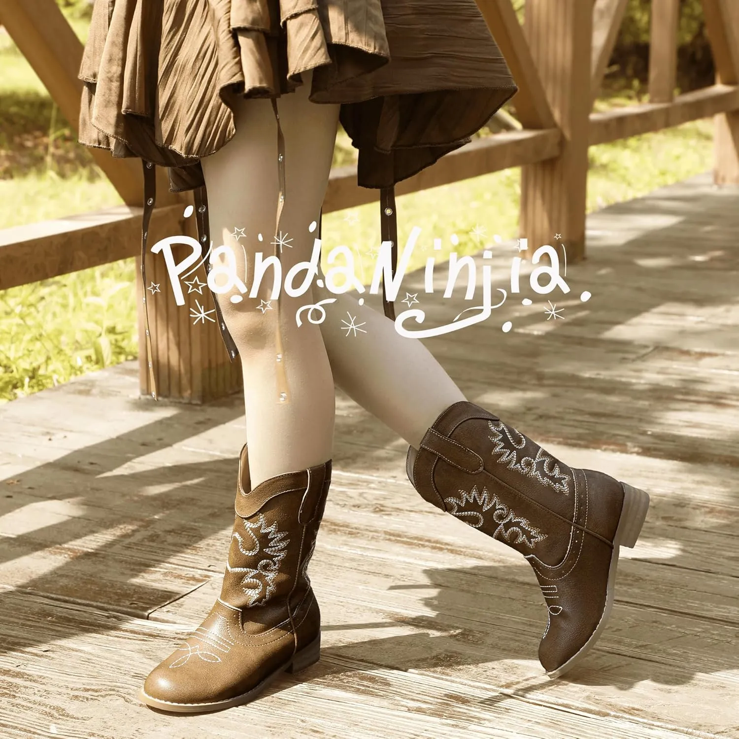 PANDANINJIA Girls Cowboy Boots for Boys Kids Toddler Western Cowgirl Boots Round Toe Mid Calf Riding Shoes Booties