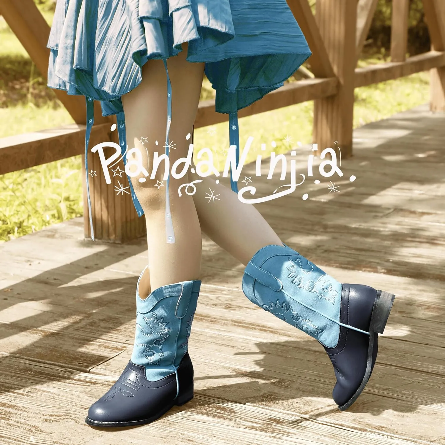 PANDANINJIA Girls Cowboy Boots for Boys Kids Toddler Western Cowgirl Boots Round Toe Mid Calf Riding Shoes Booties