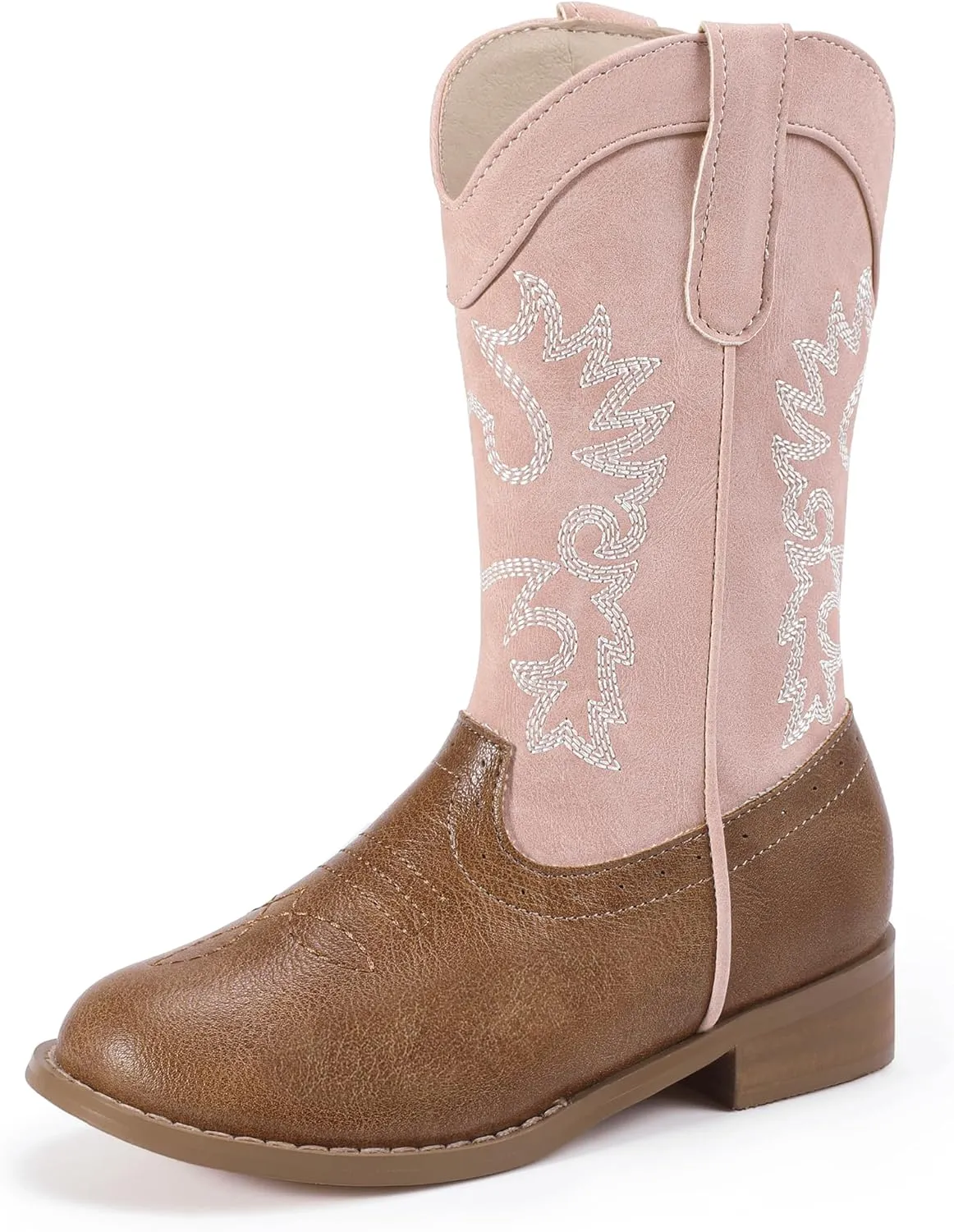 PANDANINJIA Girls Cowboy Boots for Boys Kids Toddler Western Cowgirl Boots Round Toe Mid Calf Riding Shoes Booties