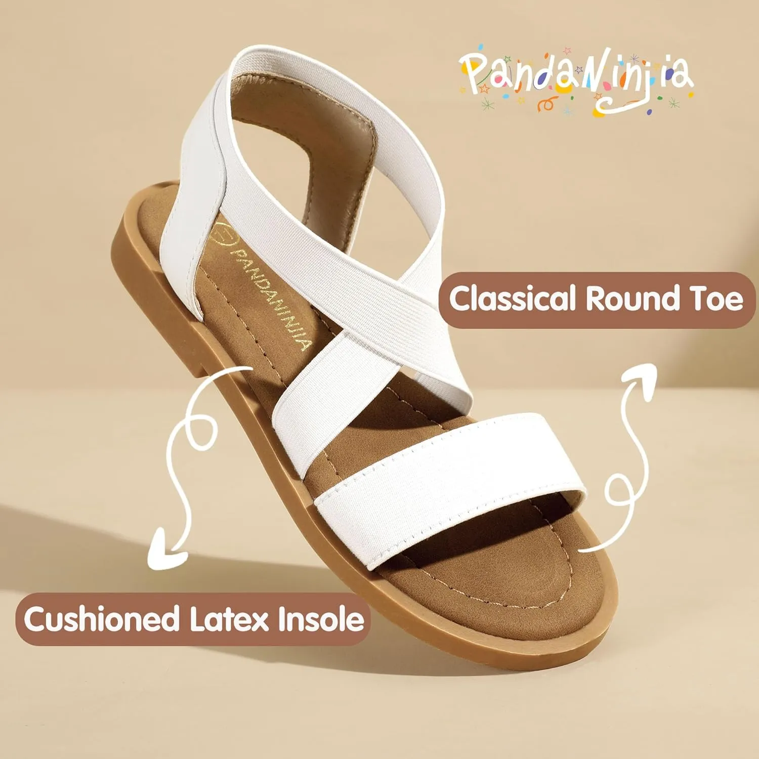 PANDANINJIA Girls Sandals Slip-on Elastic Ankle Cross Strappy Gladiator Dress Sandals Flats Summer Shoes Little Big Kids Sandals