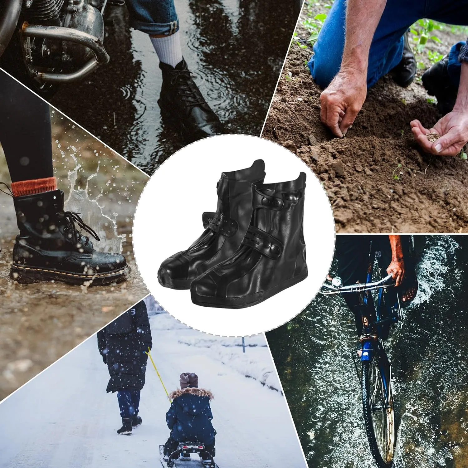 PATIKIL XXXL Waterproof Silicone Shoe Cover, 1 Pair Reusable Non-Slip Overshoes Rain Galoshes Snow Boot Protector for Men and Women Rainy Outdoor, Black