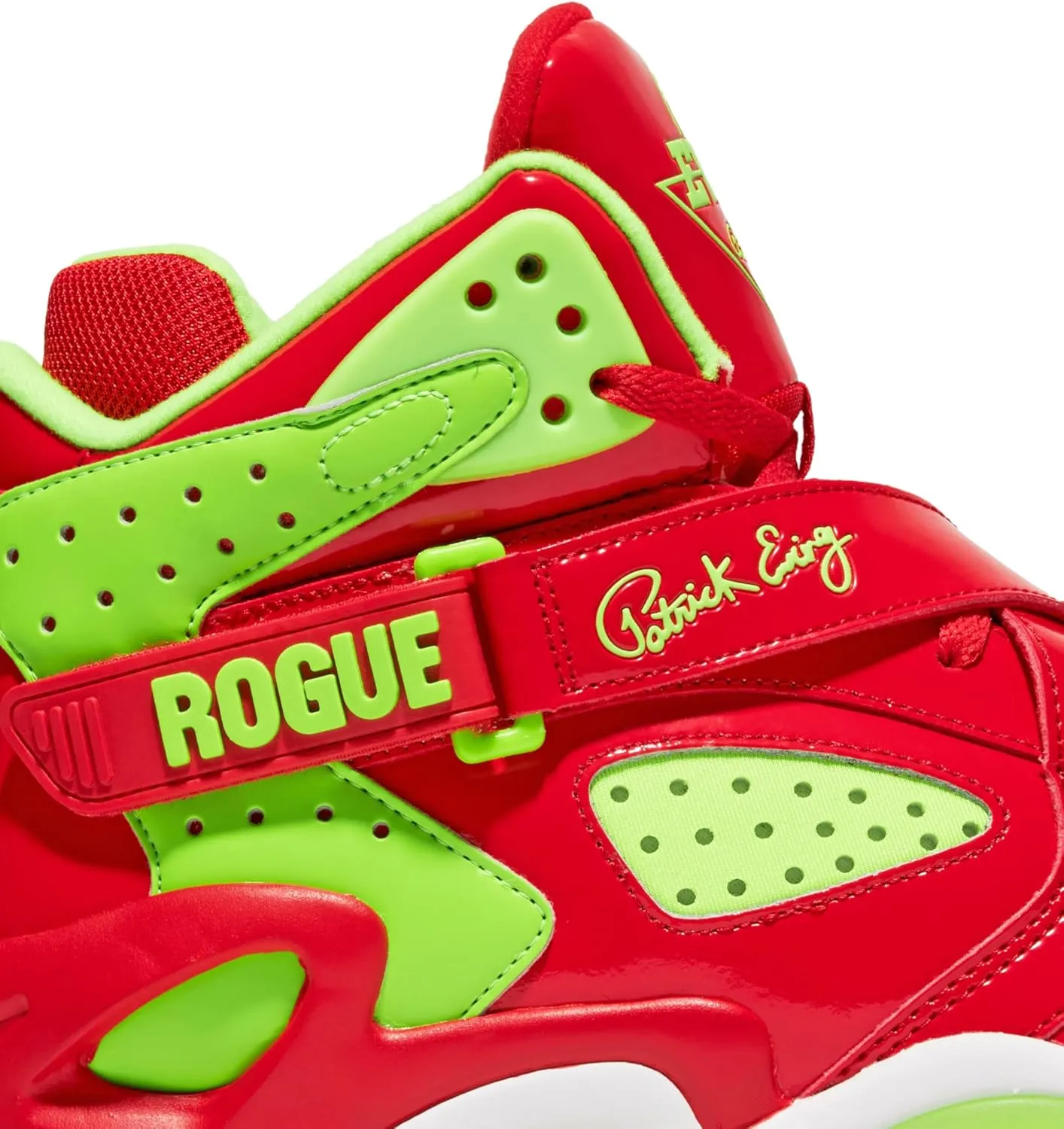PATRICK EWING ATHLETICS ROGUE Red/Gecko/White CHRISTMAS - Limited Edition I Love NY x Ewing Big Apple Holiday Sneakers with Glossy Patent Leather and Festive Design