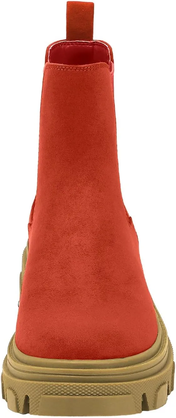 PIZZ ANNU Women's Dani Platform Chelsea Boots Fashion Lug Sole Combat Chunky Block Heel Slip on Elastic Gore Ankle Booties Shoes