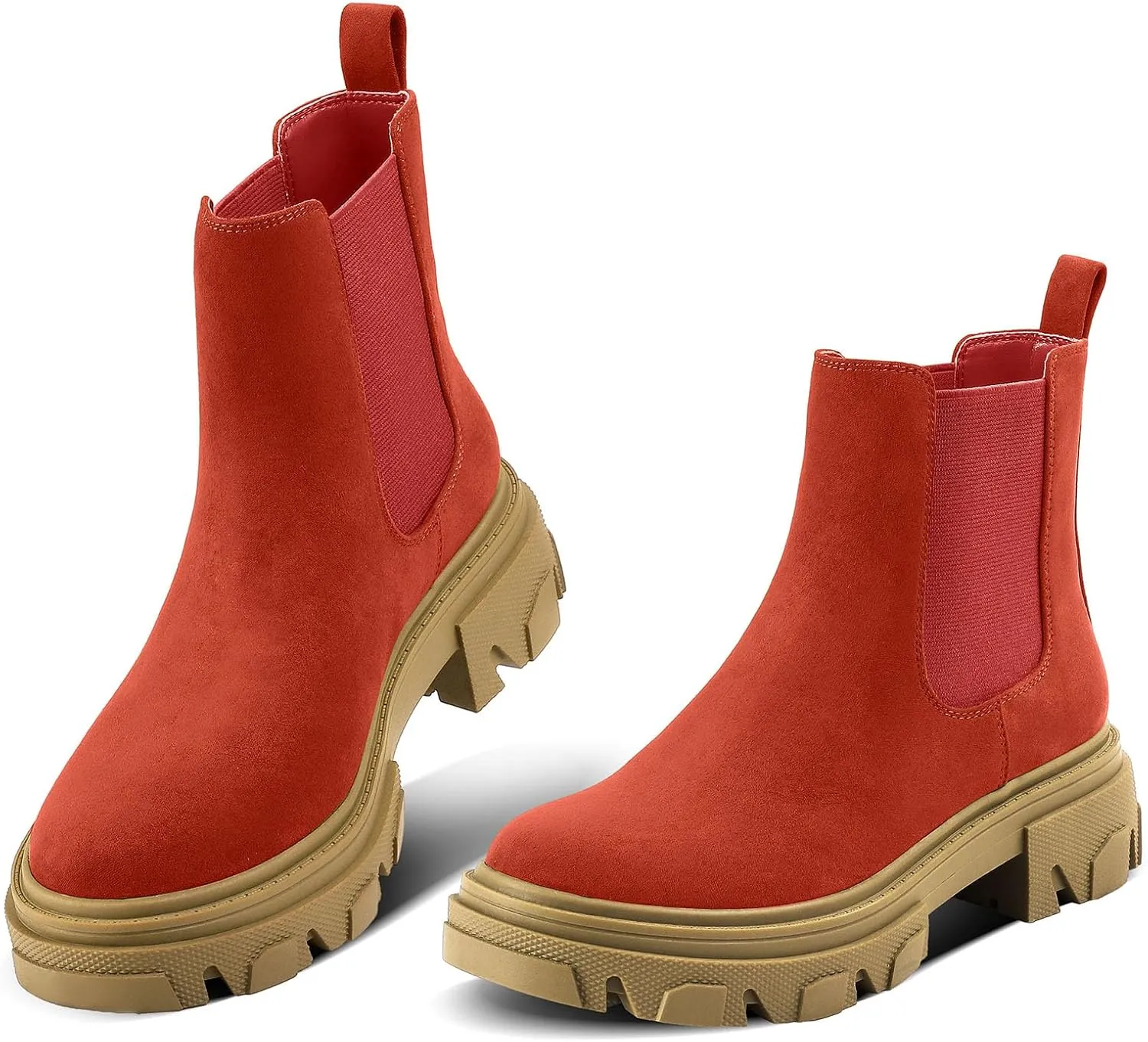 PIZZ ANNU Women's Dani Platform Chelsea Boots Fashion Lug Sole Combat Chunky Block Heel Slip on Elastic Gore Ankle Booties Shoes