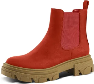 PIZZ ANNU Women's Dani Platform Chelsea Boots Fashion Lug Sole Combat Chunky Block Heel Slip on Elastic Gore Ankle Booties Shoes