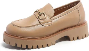 Platform Loafers for Women Chunky Heel Lug Sole Loafers Slip ons Round Toe