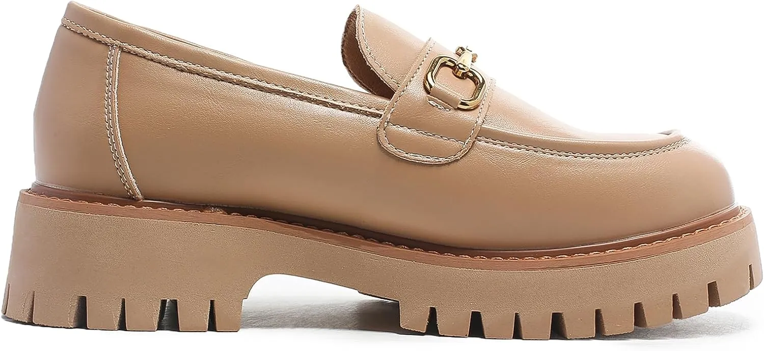 Platform Loafers for Women Chunky Heel Lug Sole Loafers Slip ons Round Toe