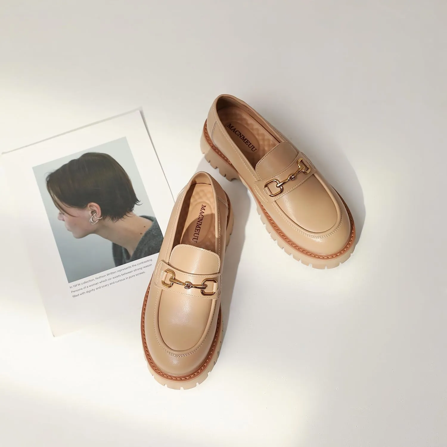 Platform Loafers for Women Chunky Heel Lug Sole Loafers Slip ons Round Toe