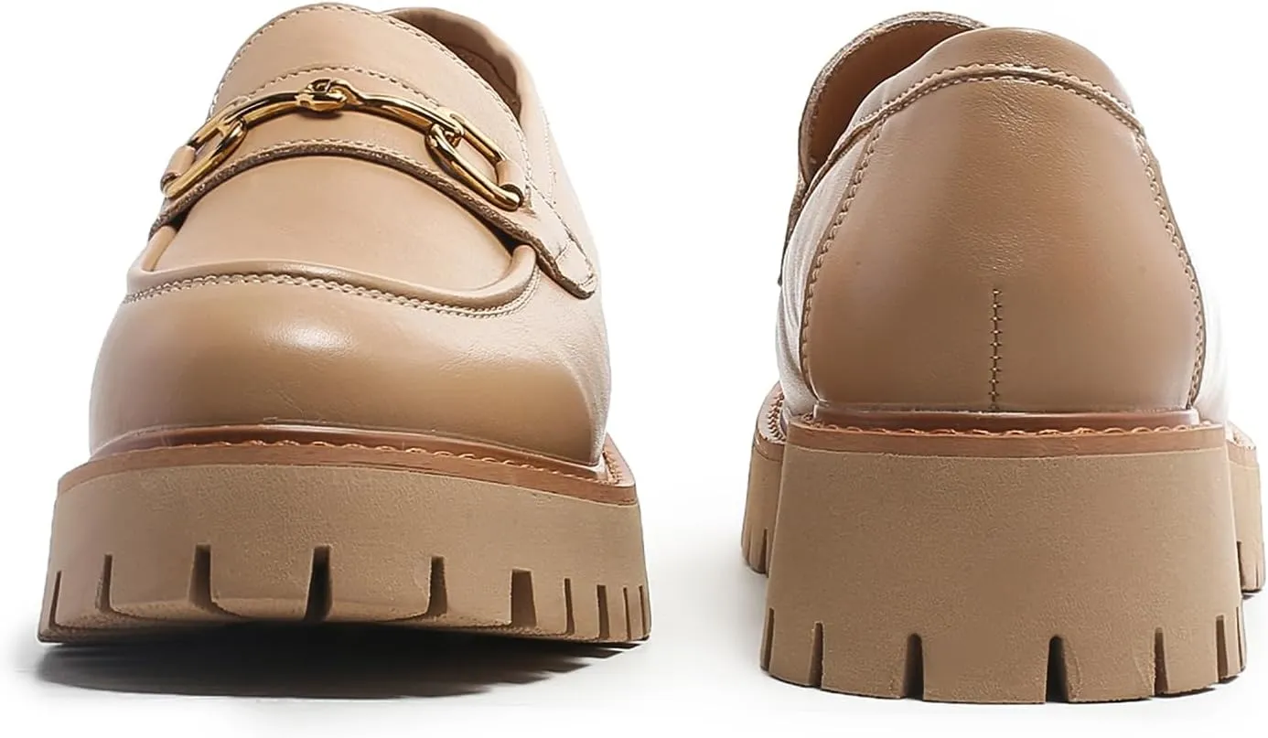 Platform Loafers for Women Chunky Heel Lug Sole Loafers Slip ons Round Toe