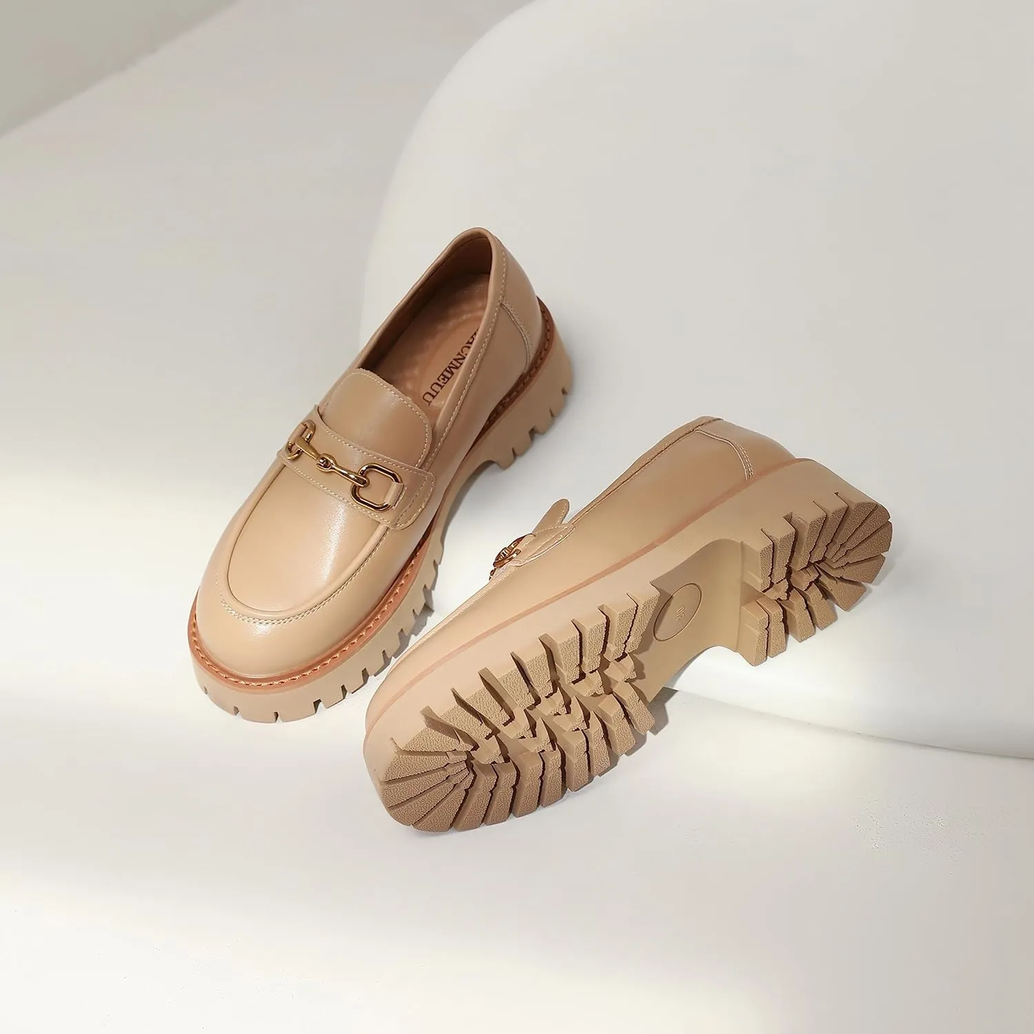 Platform Loafers for Women Chunky Heel Lug Sole Loafers Slip ons Round Toe