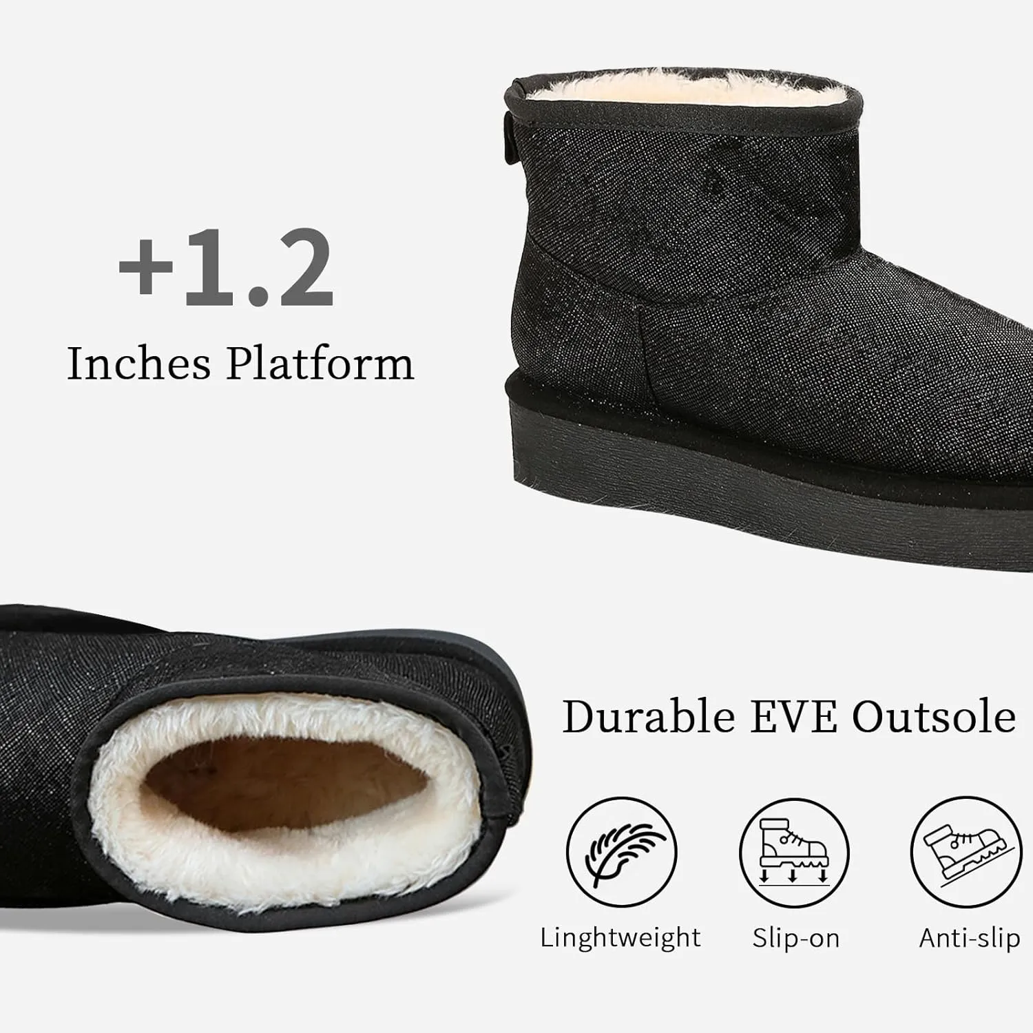 Platform Mini Boots for Women Genuine Suede Leather Anti-Slip Mini Platform Boots Lightweight Warm Snow Boots