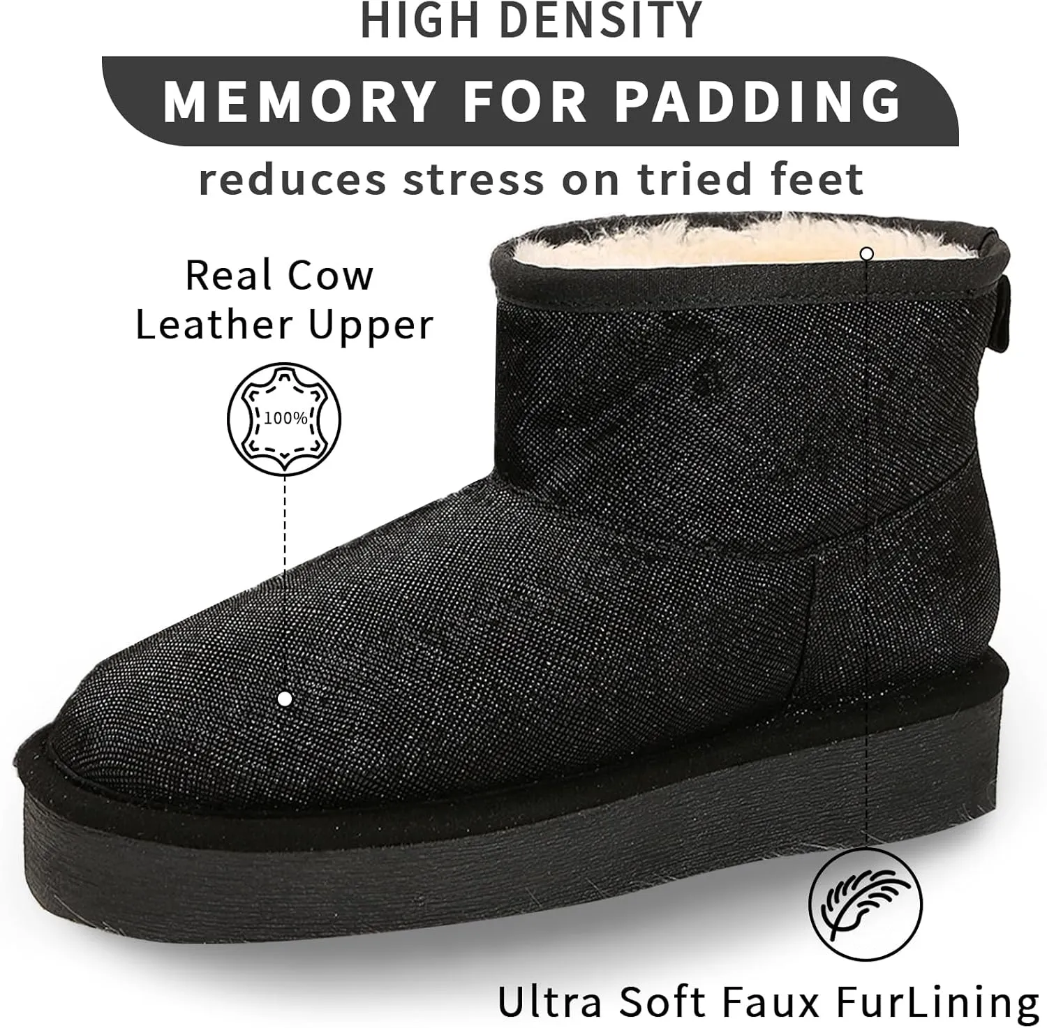 Platform Mini Boots for Women Genuine Suede Leather Anti-Slip Mini Platform Boots Lightweight Warm Snow Boots