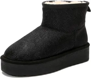 Platform Mini Boots for Women Genuine Suede Leather Anti-Slip Mini Platform Boots Lightweight Warm Snow Boots