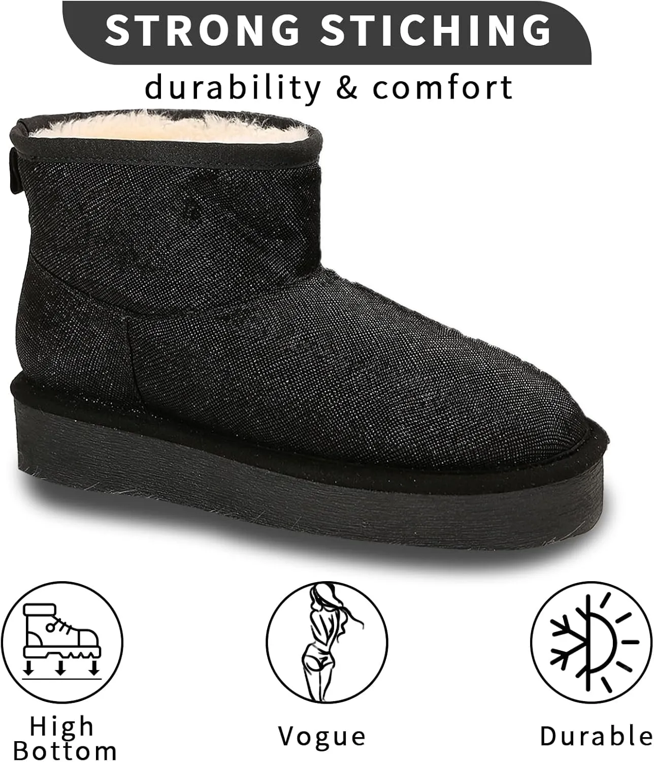 Platform Mini Boots for Women Genuine Suede Leather Anti-Slip Mini Platform Boots Lightweight Warm Snow Boots