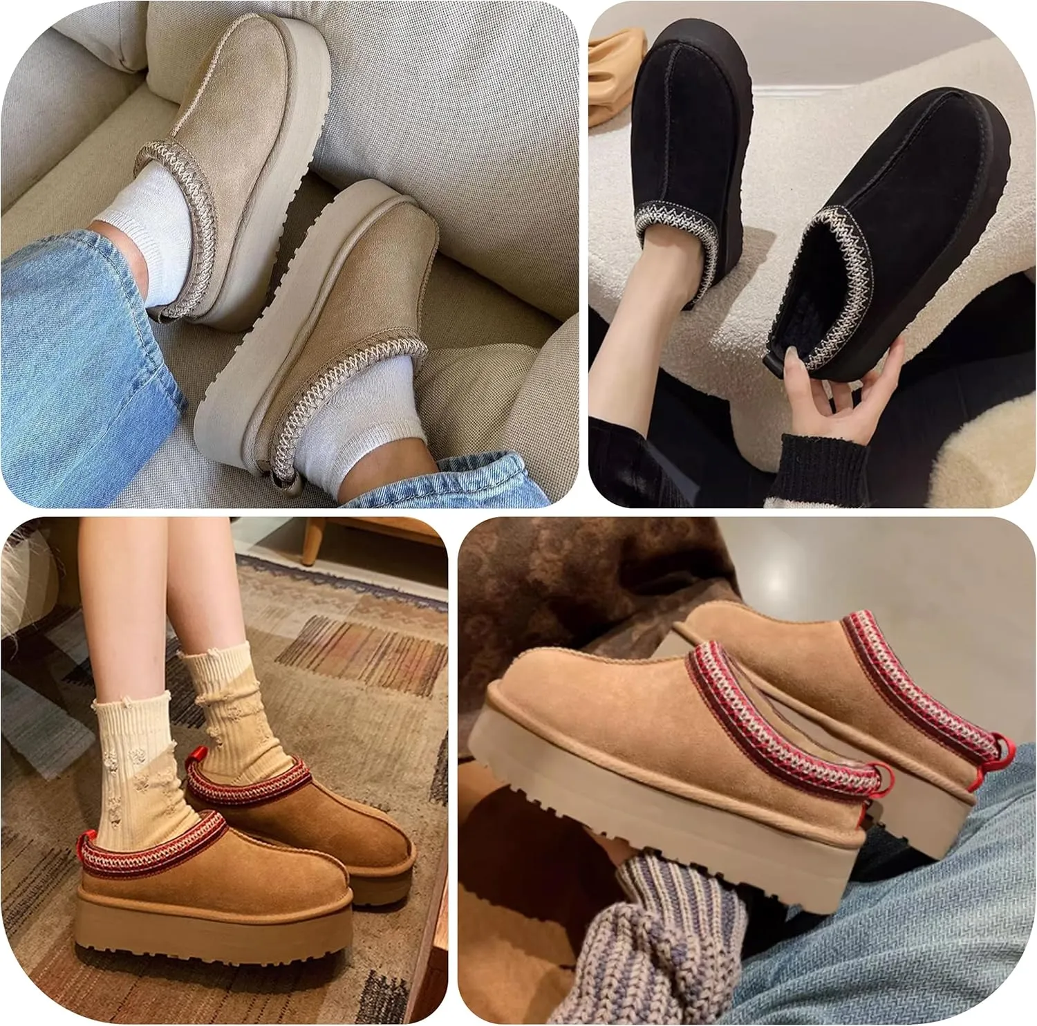 Platform Slippers, Mini Boots for Women Indoor Outdoor Anti-slip Slippers Womens Warm Fleece Lining Suede Leather Ankle Boots Slip On Hoese Shoes