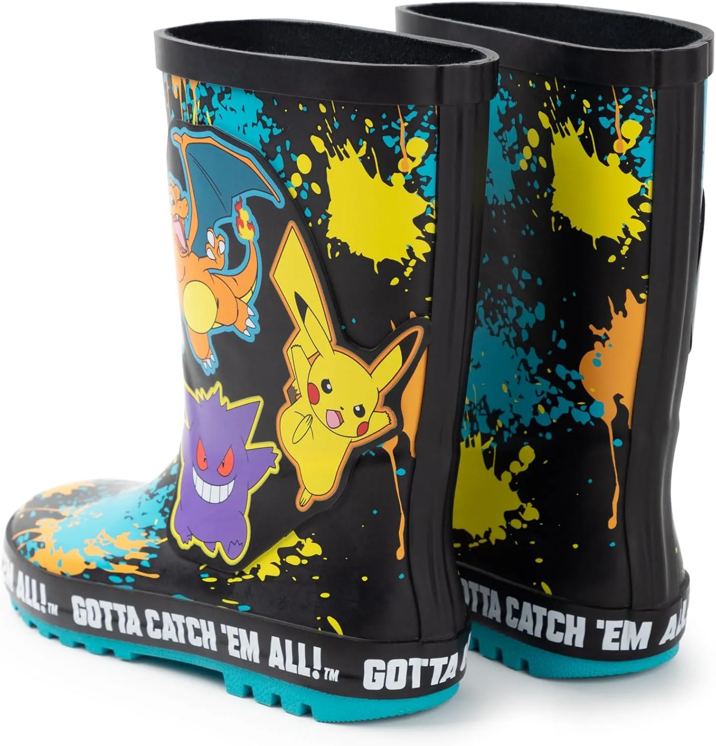 Pokemon Boys Wellington Boots | Kids Wellys with Pikachu, Gengar & Charizard Character Print in Black