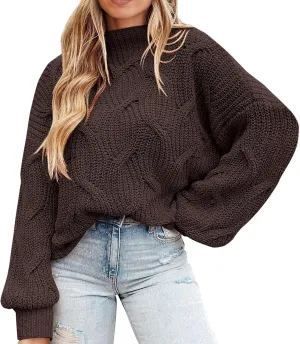 PRETTYGARDEN Women's Fall Oversized Pullover Sweaters Casual Crewneck Long Sleeve Chunky Cable Knit Blouse Top