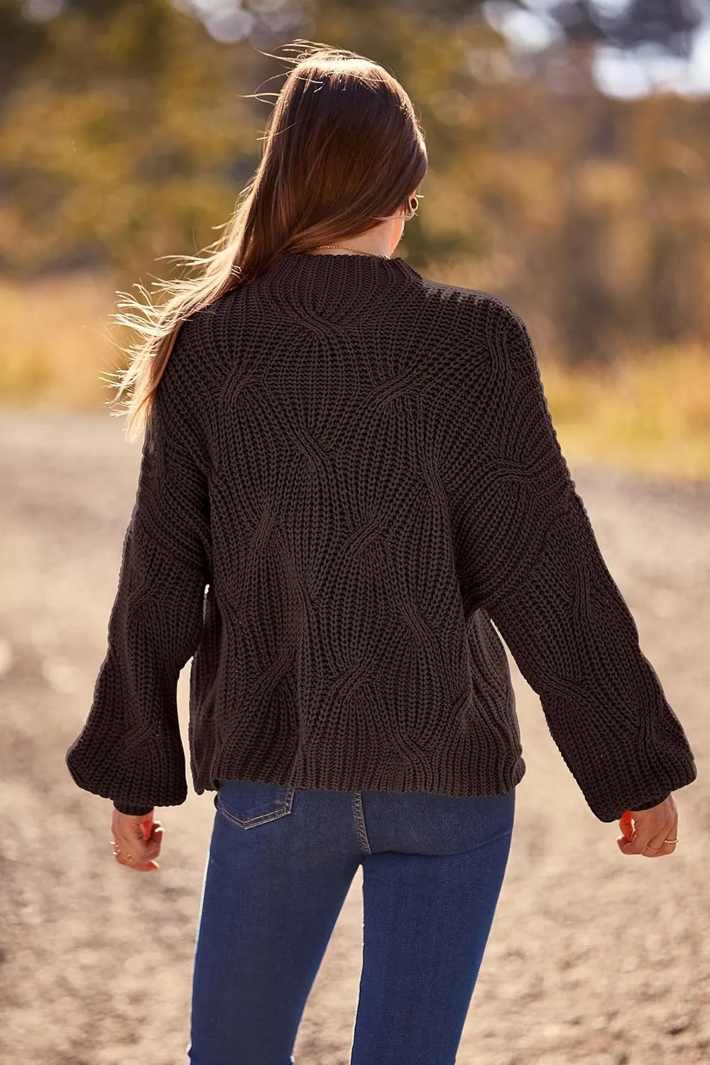 PRETTYGARDEN Women's Fall Oversized Pullover Sweaters Casual Crewneck Long Sleeve Chunky Cable Knit Blouse Top