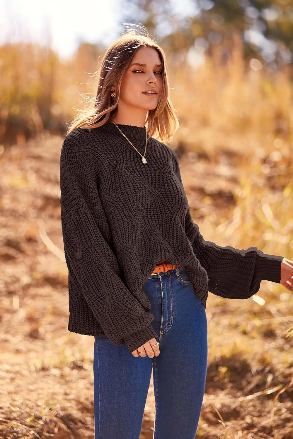 PRETTYGARDEN Women's Fall Oversized Pullover Sweaters Casual Crewneck Long Sleeve Chunky Cable Knit Blouse Top