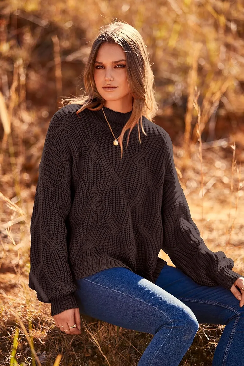 PRETTYGARDEN Women's Fall Oversized Pullover Sweaters Casual Crewneck Long Sleeve Chunky Cable Knit Blouse Top