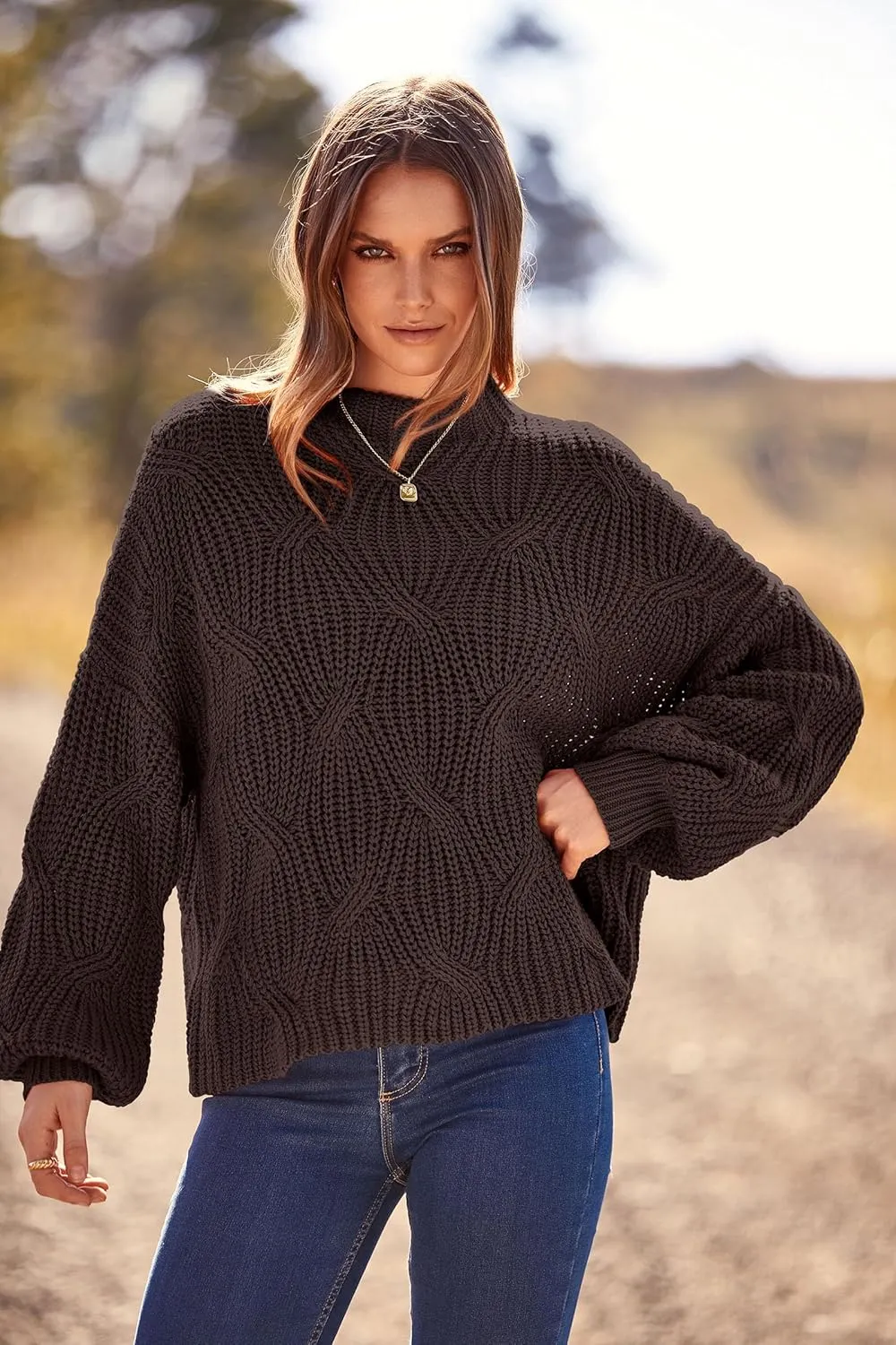 PRETTYGARDEN Women's Fall Oversized Pullover Sweaters Casual Crewneck Long Sleeve Chunky Cable Knit Blouse Top