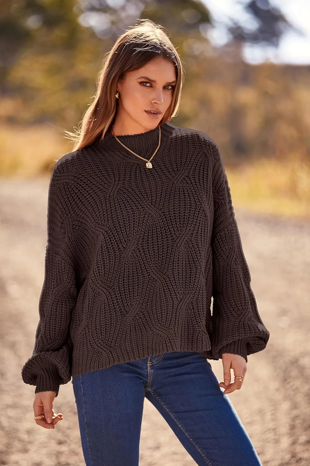 PRETTYGARDEN Women's Fall Oversized Pullover Sweaters Casual Crewneck Long Sleeve Chunky Cable Knit Blouse Top