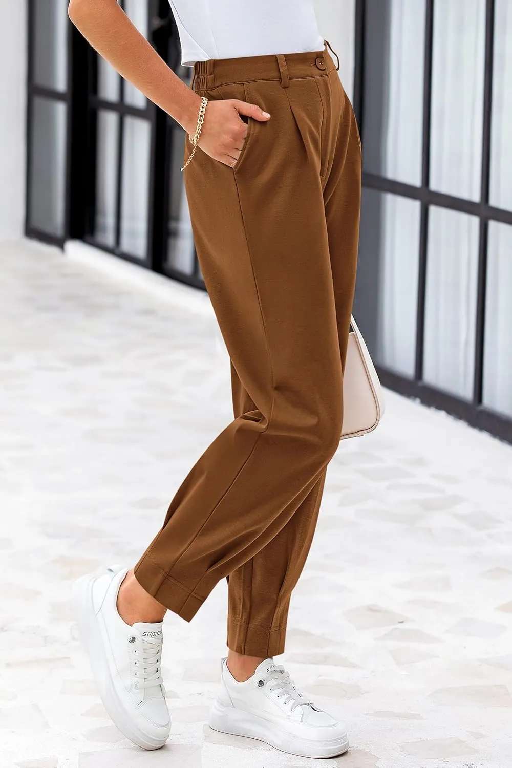 PRETTYGARDEN Women's High Waisted Pants Dressy Casual Ankle Length Work Office Trouser Slacks with Pockets