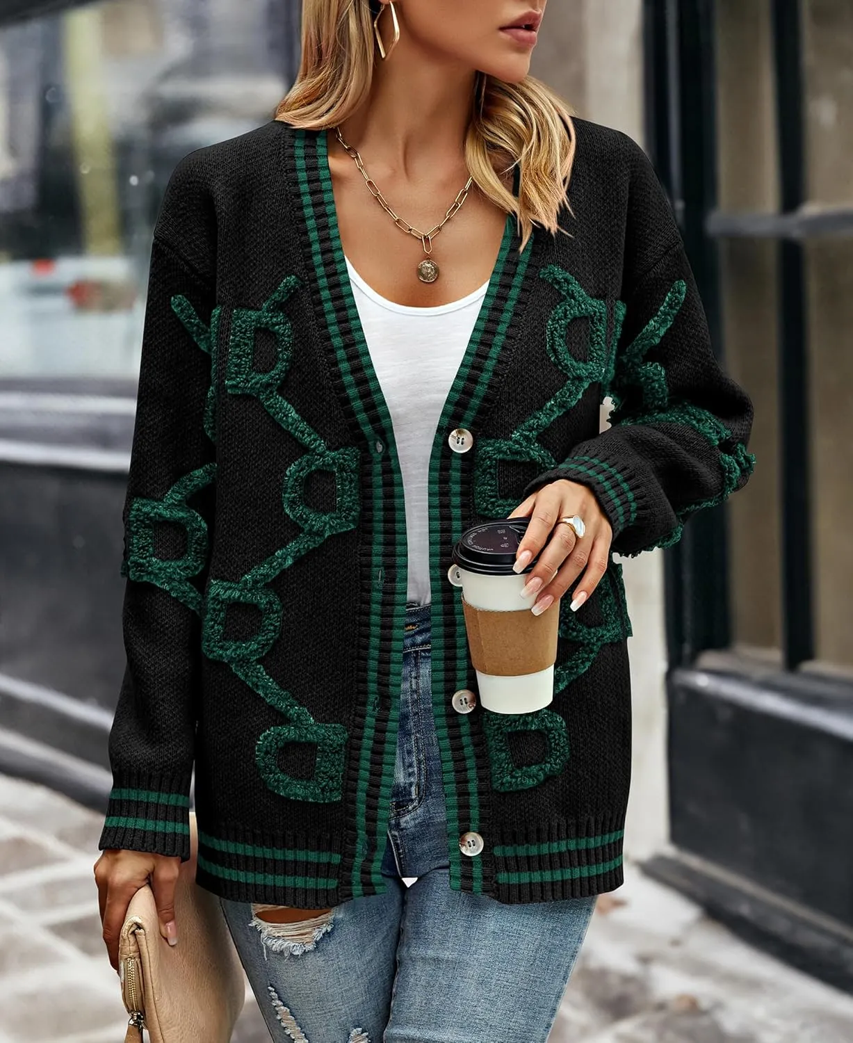 PRETTYGARDEN Women's Spring Fall Chunky Knit Cardigan Sweaters Casual Open Front Button Up Winter Coats Outerwear