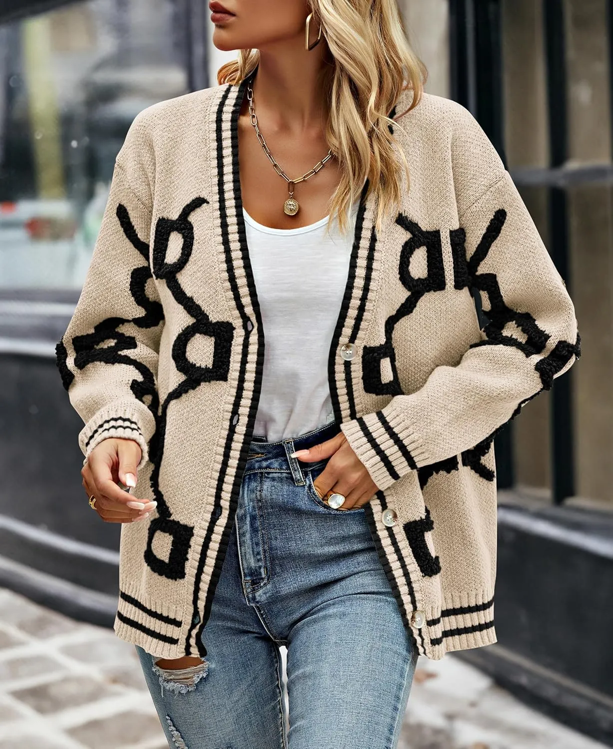 PRETTYGARDEN Women's Spring Fall Chunky Knit Cardigan Sweaters Casual Open Front Button Up Winter Coats Outerwear