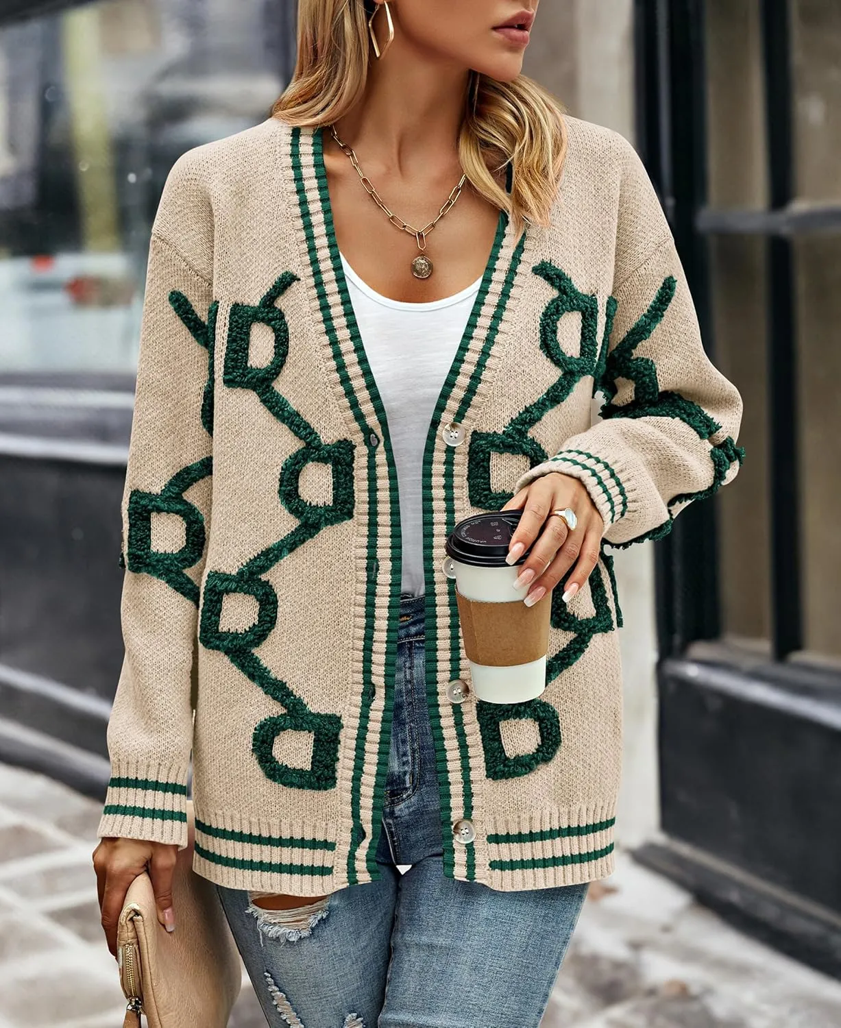 PRETTYGARDEN Women's Spring Fall Chunky Knit Cardigan Sweaters Casual Open Front Button Up Winter Coats Outerwear