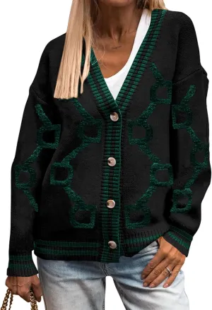 PRETTYGARDEN Women's Spring Fall Chunky Knit Cardigan Sweaters Casual Open Front Button Up Winter Coats Outerwear