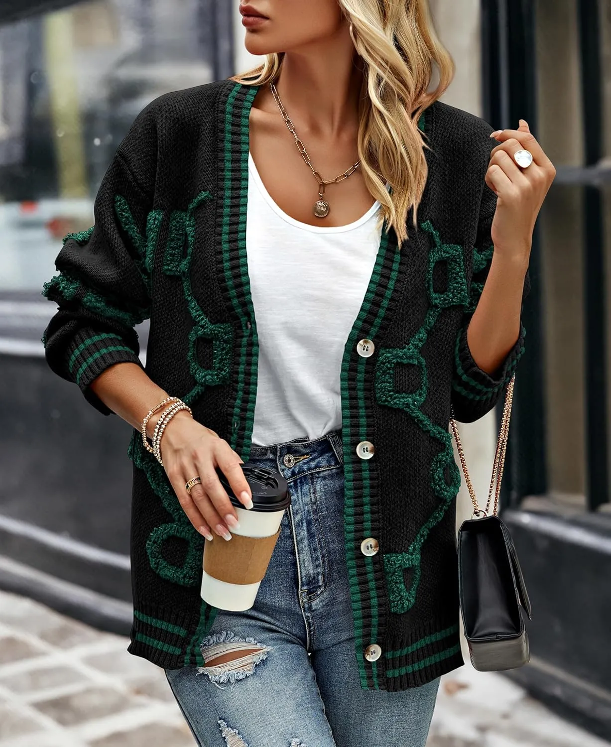 PRETTYGARDEN Women's Spring Fall Chunky Knit Cardigan Sweaters Casual Open Front Button Up Winter Coats Outerwear