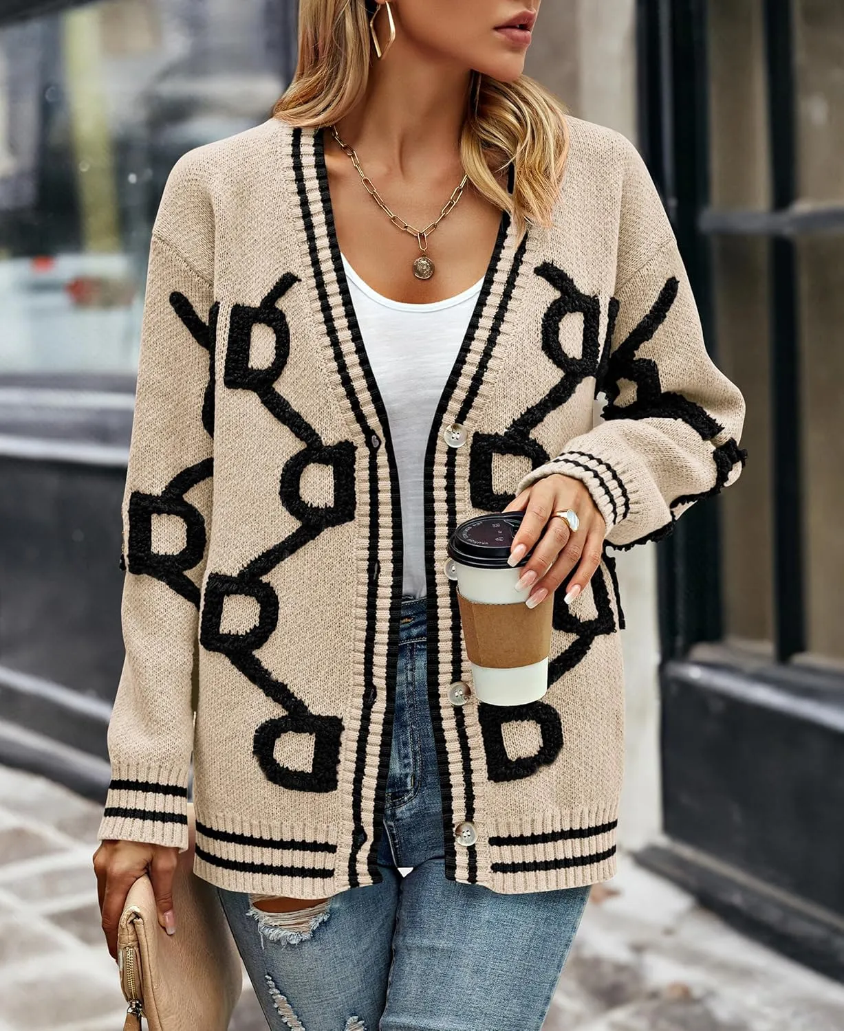 PRETTYGARDEN Women's Spring Fall Chunky Knit Cardigan Sweaters Casual Open Front Button Up Winter Coats Outerwear