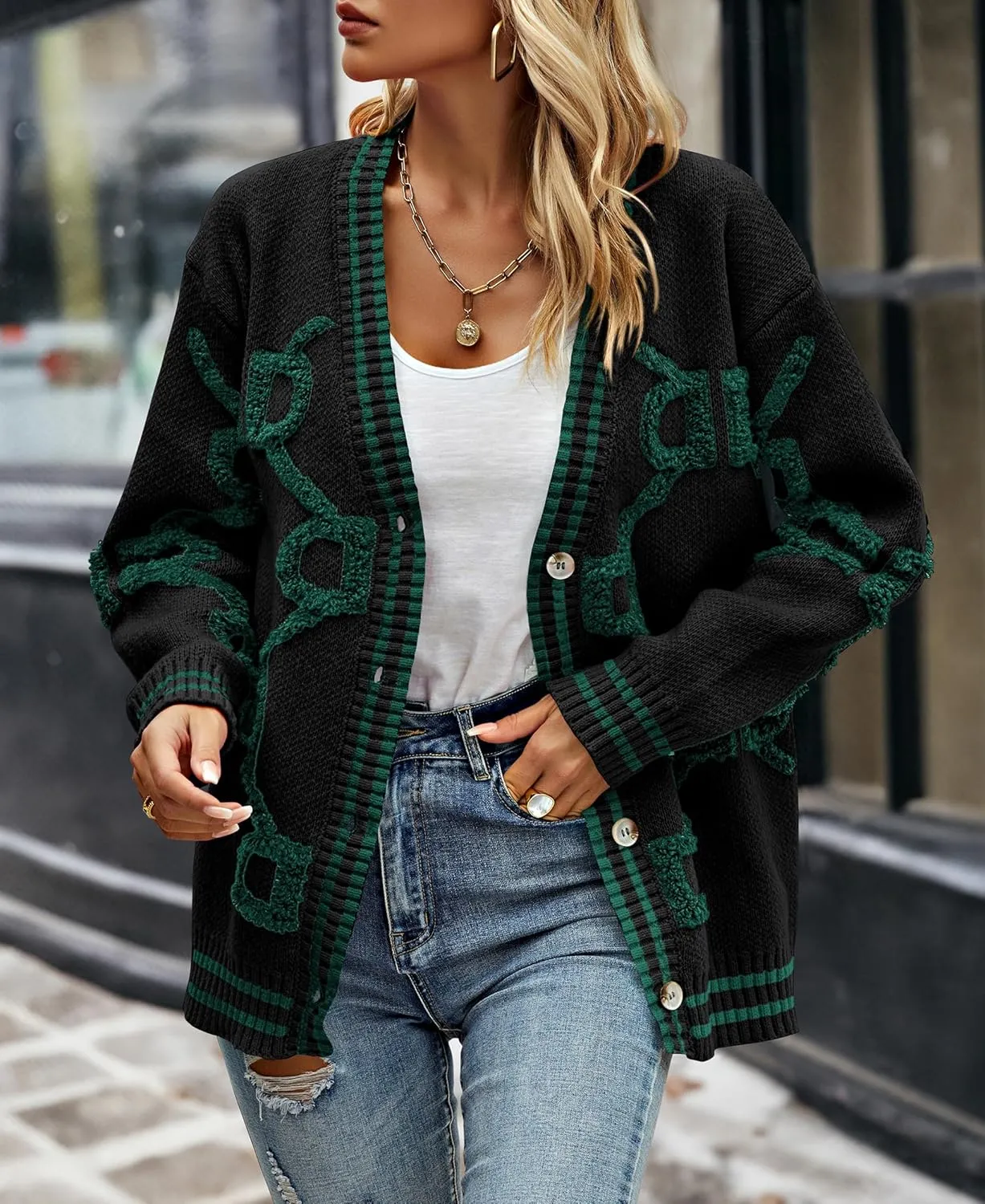 PRETTYGARDEN Women's Spring Fall Chunky Knit Cardigan Sweaters Casual Open Front Button Up Winter Coats Outerwear