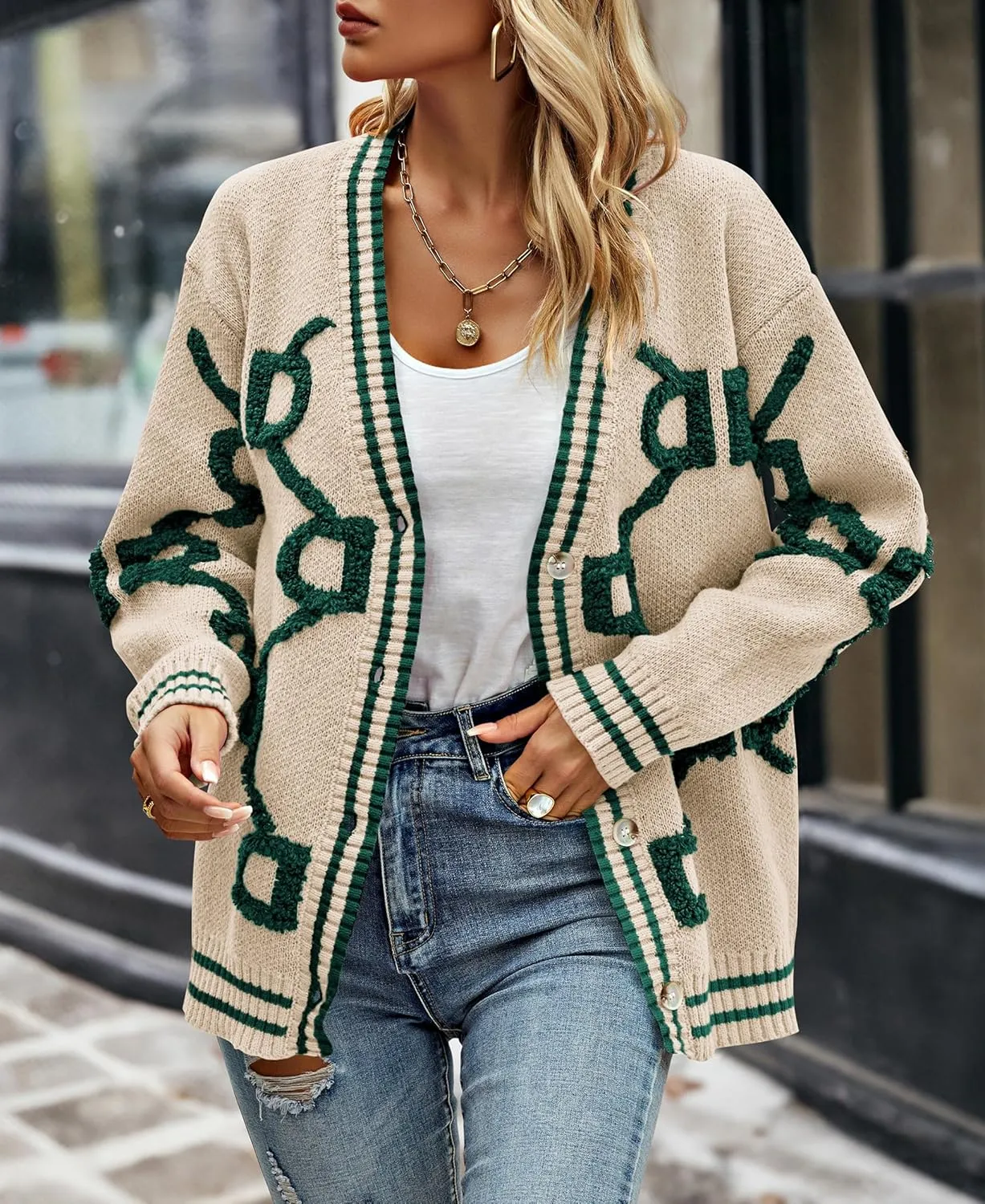 PRETTYGARDEN Women's Spring Fall Chunky Knit Cardigan Sweaters Casual Open Front Button Up Winter Coats Outerwear