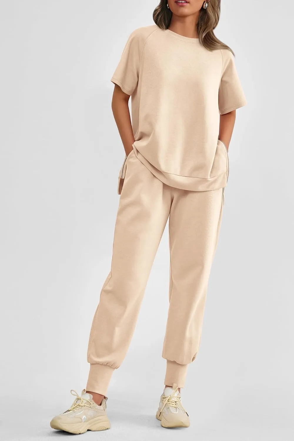 PRETTYGARDEN Women's Summer 2 Piece Outfit Tracksuits Casual Short Sleeve Tops High Waisted Sweatpants Set
