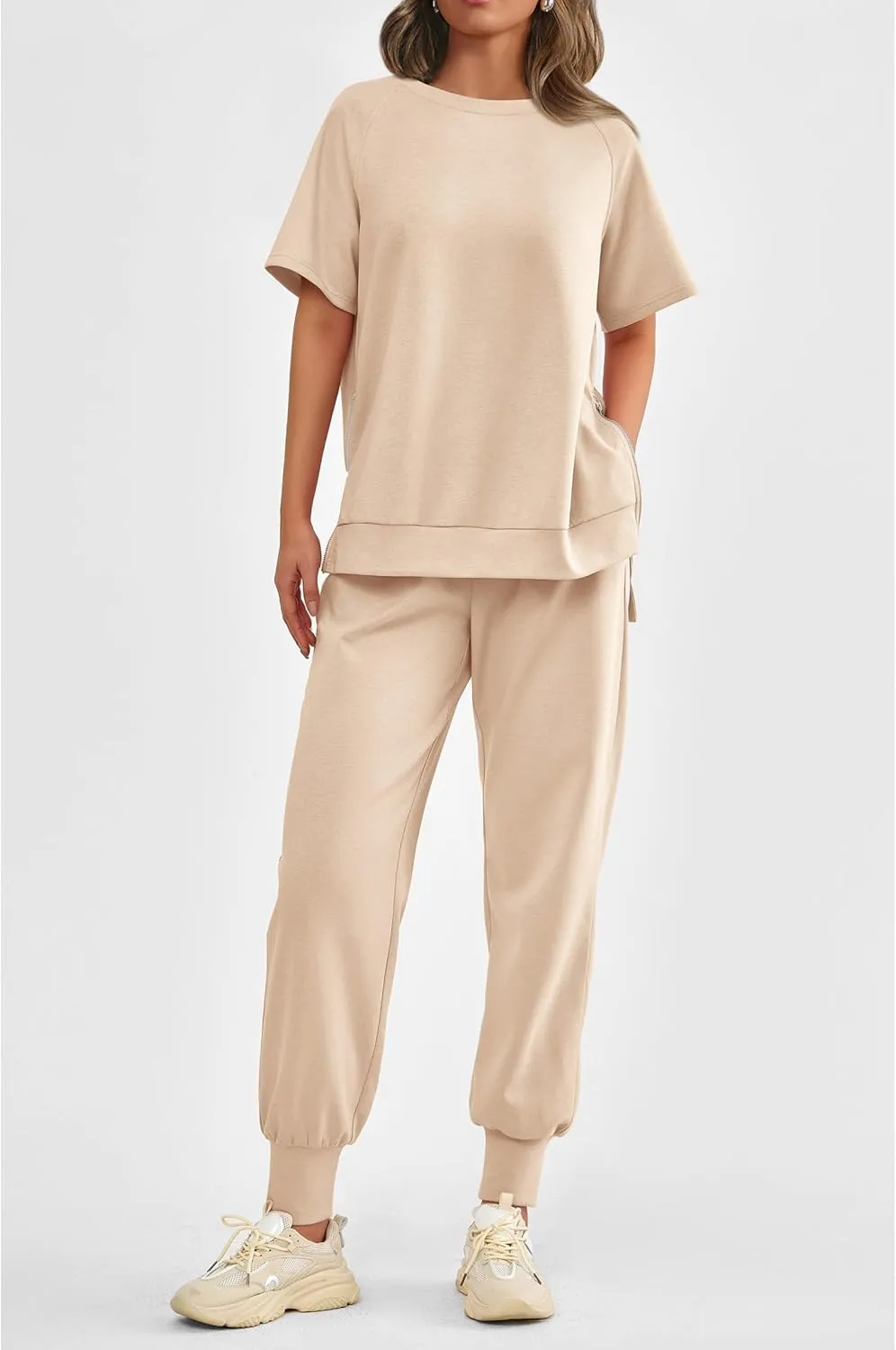 PRETTYGARDEN Women's Summer 2 Piece Outfit Tracksuits Casual Short Sleeve Tops High Waisted Sweatpants Set