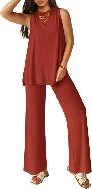 PRETTYGARDEN Women's Summer 2 Piece Set 2025 Loose Tank Top Wide Leg Pants Casual Matching Lounge Travel Outfits Tracksuit