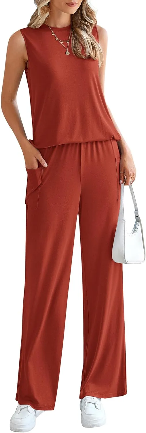 PRETTYGARDEN Women's Summer 2 Piece Set 2025 Loose Tank Top Wide Leg Pants Casual Matching Lounge Travel Outfits Tracksuit