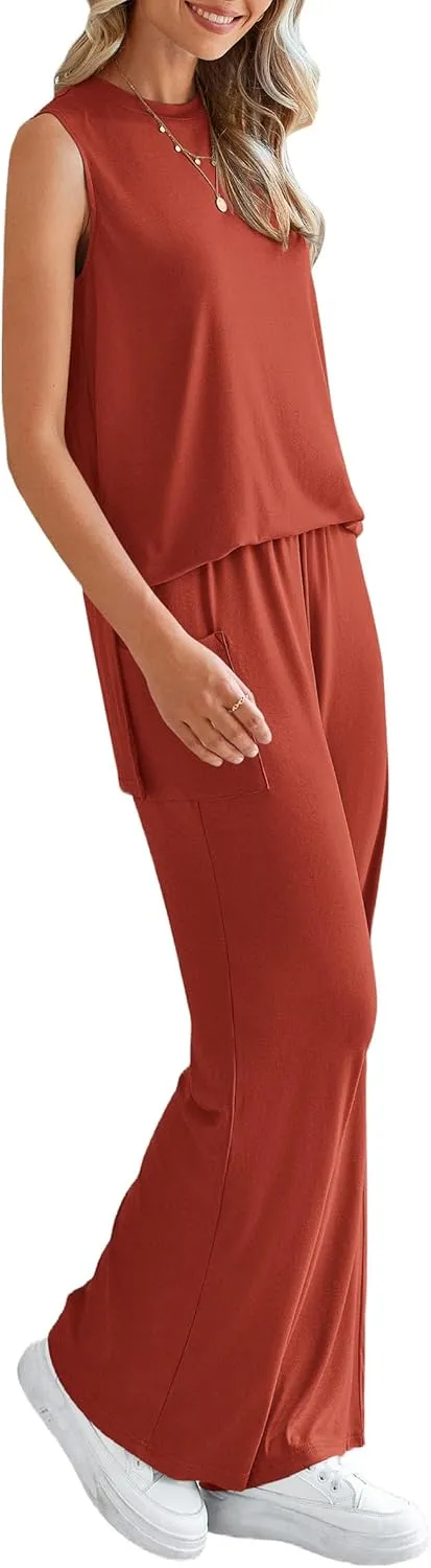 PRETTYGARDEN Women's Summer 2 Piece Set 2025 Loose Tank Top Wide Leg Pants Casual Matching Lounge Travel Outfits Tracksuit