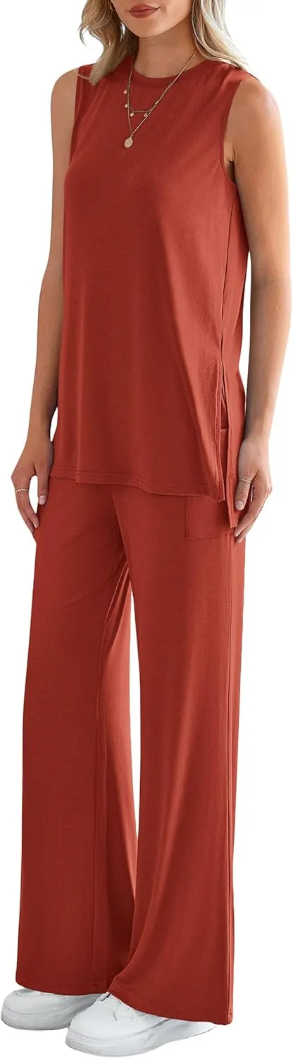 PRETTYGARDEN Women's Summer 2 Piece Set 2025 Loose Tank Top Wide Leg Pants Casual Matching Lounge Travel Outfits Tracksuit