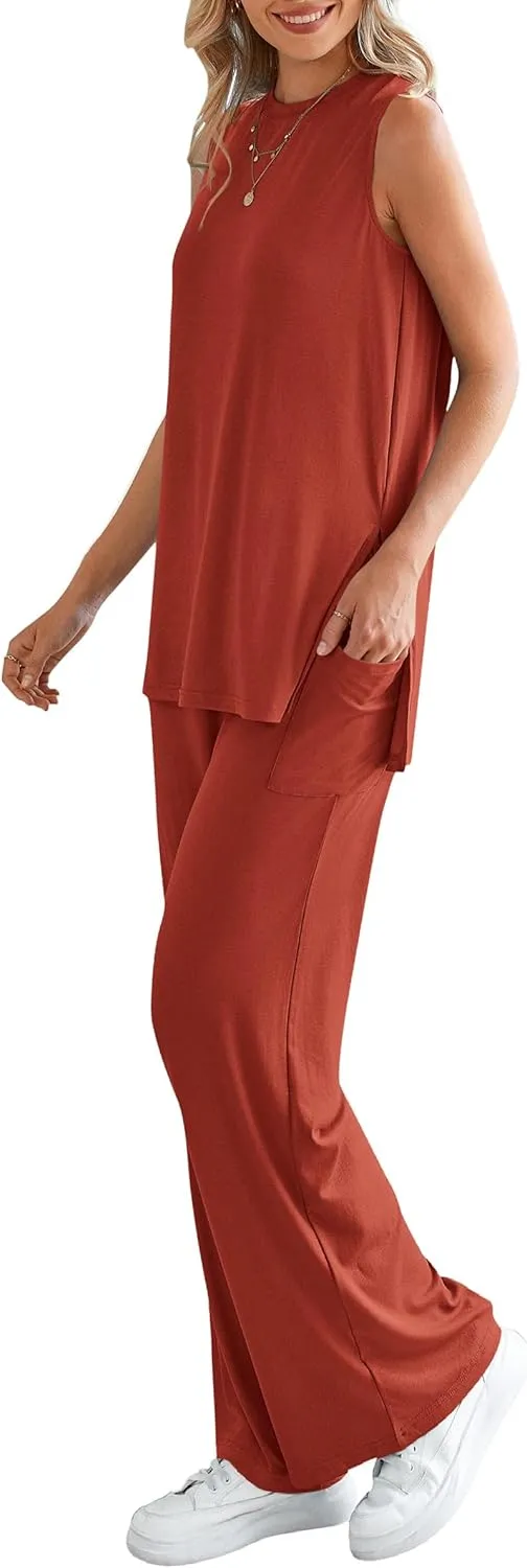 PRETTYGARDEN Women's Summer 2 Piece Set 2025 Loose Tank Top Wide Leg Pants Casual Matching Lounge Travel Outfits Tracksuit