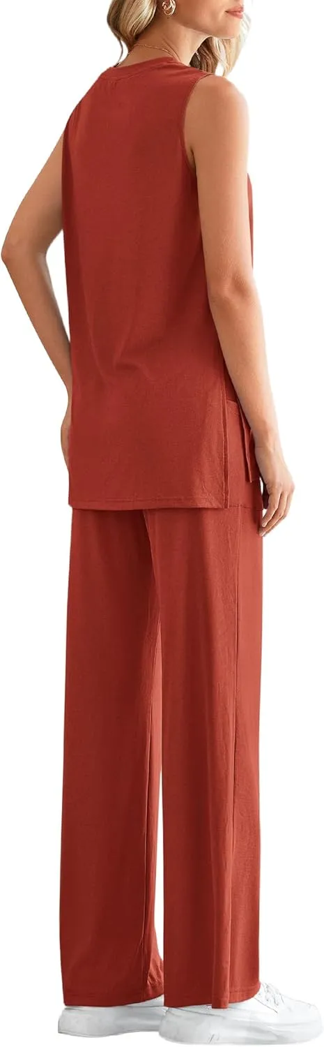 PRETTYGARDEN Women's Summer 2 Piece Set 2025 Loose Tank Top Wide Leg Pants Casual Matching Lounge Travel Outfits Tracksuit