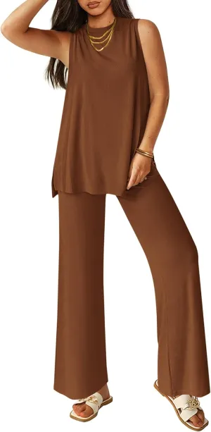 PRETTYGARDEN Women's Summer 2 Piece Set 2025 Loose Tank Top Wide Leg Pants Casual Matching Lounge Travel Outfits Tracksuit