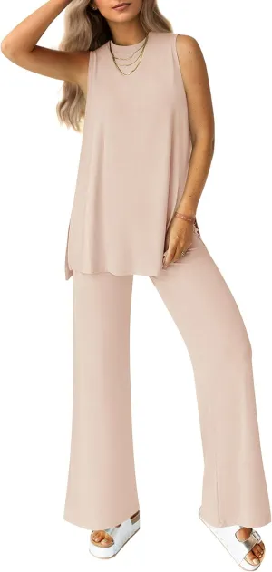 PRETTYGARDEN Women's Summer 2 Piece Set 2025 Loose Tank Top Wide Leg Pants Casual Matching Lounge Travel Outfits Tracksuit