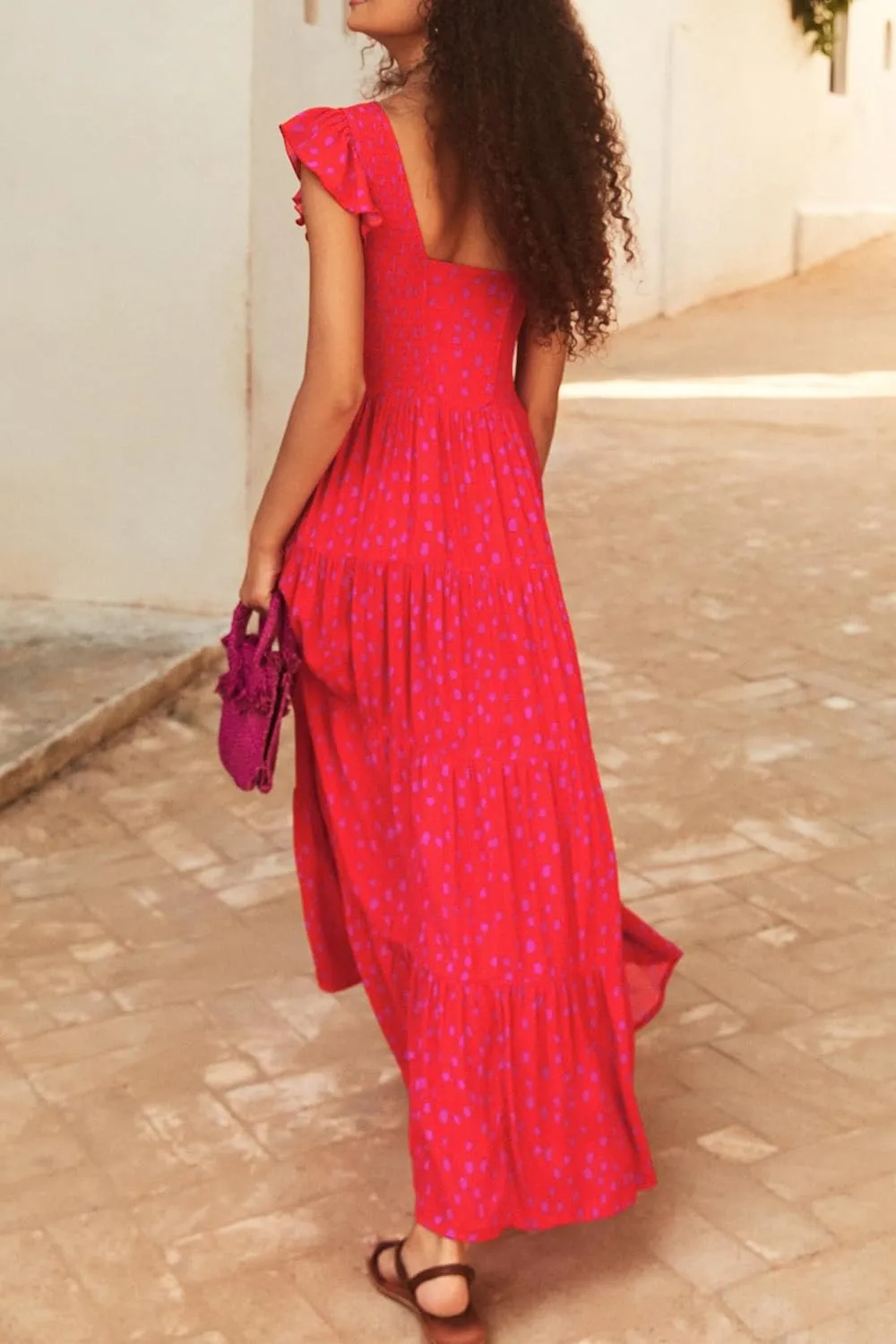 PRETTYGARDEN Women's Summer Flowy Maxi Dress Casual Cap Sleeve V Neck Smocked Beach Sundress